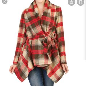Beautiful red plaid wrap jacket with waist tie wrap